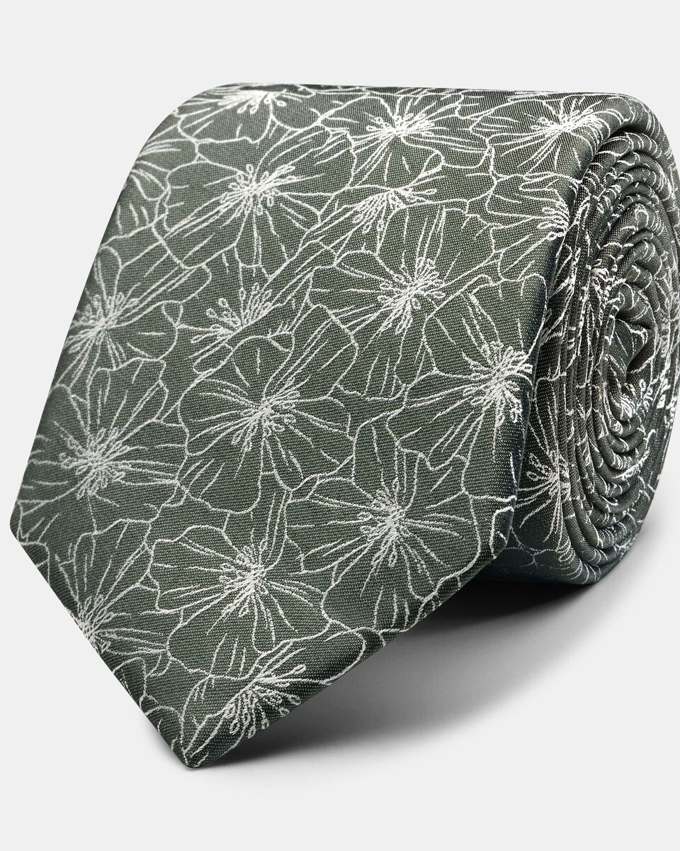 Mens Floral Khaki Silk Tie